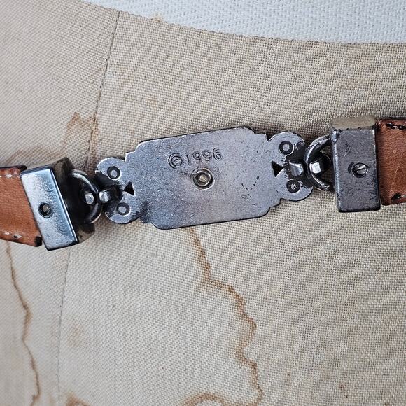 VTG 1996 Belt metal link and leather belt with dangle traditional classic M - Picture 10 of 13